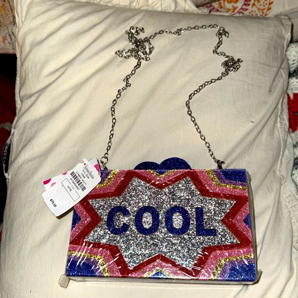 Crazy/Cool Bari Lynn Box Bag Clutch Purse Neiman Marcus Acrylic Glitter NWT